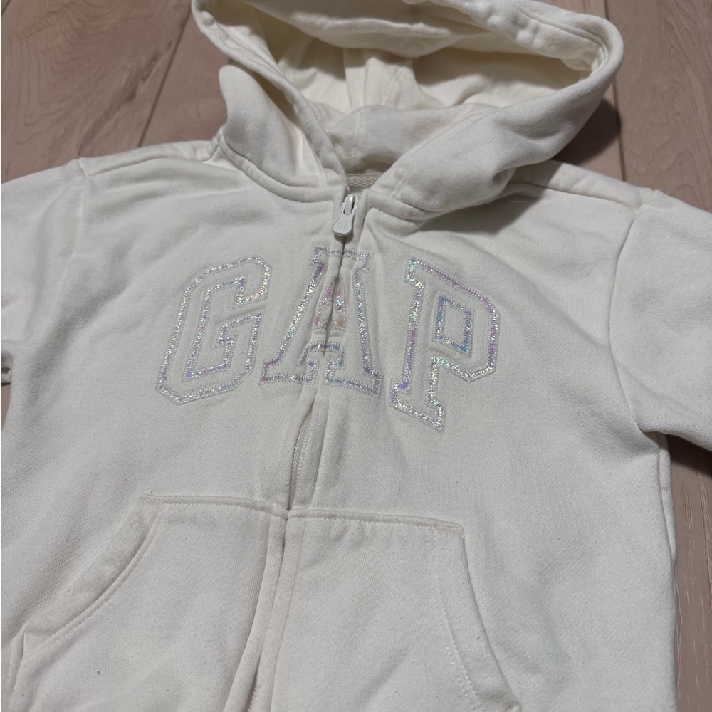 GAP Kids Cream Hoodie with Glitter Logo